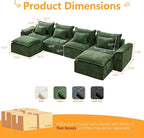 Hobestluk 152" Cloud Modular Sectional Couch 4-Seater Sofa with Ottomans U Shaped Couch Deep Seat Sofa with Removable Cover for Living Room (Green, 4-Seater Sofa with Two Ottomans)