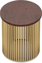 SIMPLIHOME Demy 18-inch Wide Metal and Solid Mango Accent Table in Cognac/Gold, Round Side Table with Mango Wood Top for Living Room or Bedroom, Industrial Style, Assembled