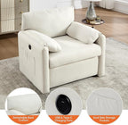 Oversized Accent Chair 38" Wide Mid-Century Modern Armchair for Living Room,USB and Type-C Ports,Comfy Reading Chairs for Bedroom with Side Pockets,Single Sofa Chair (Beige, Set of 1)