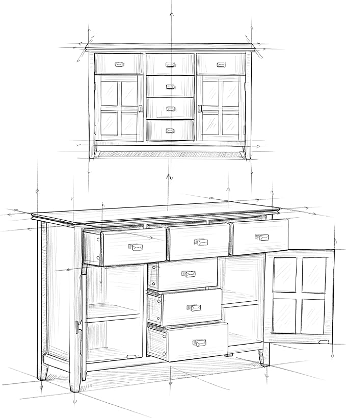 SIMPLIHOME Artisan Buffet - 54 inch Wide Solid Wood 3-Door Sideboard Buffet in Honey Brown, Transitional Storage Cabinet for Dining Room or Kitchen with Adjustable Shelves and Bronze Hardware