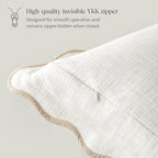 Double Stitch Scalloped Throw Pillow Covers - 100% Cotton Decorative Boho Pillow Covers 18 x 18, Made in India, Square Cushion Case, Modern Home Decor for Couch Sofa Living Room, Cream