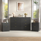 3-Piece Modern Bedroom Furniture Set, Wide 8-Drawer Dresser & 2-Drawer Nightstands Set of 2, Natural Wood Dresser and Nightstand Sets for Bedroom, Hallway, Black