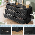 6 Drawer Dresser for Bedroom, 53" Wide Wooden Chest of Drawers, Rustic Farmhouse Dresser with Large Drawers & Metal Handles, Modern Storage Organizer for Closet, Living Room, Hallway, Black