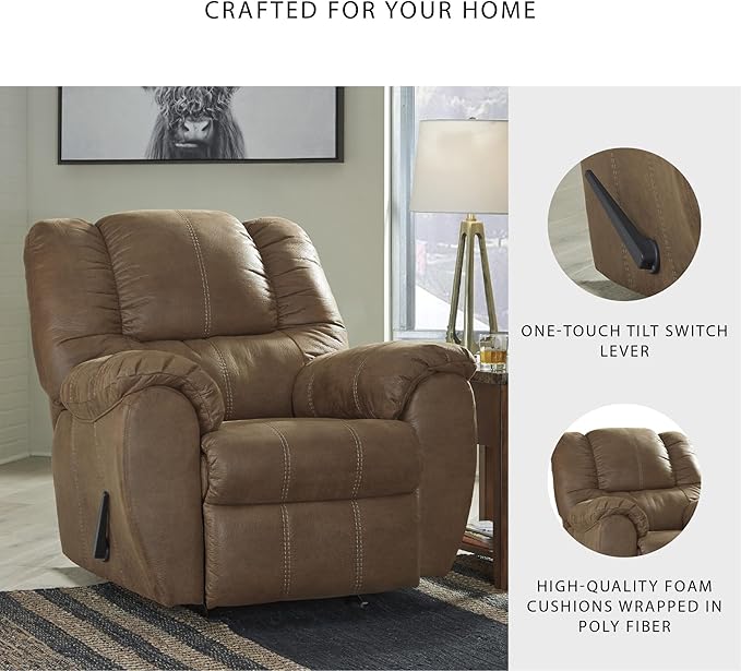 Signature Design by Ashley McGann Faux Leather Oversized Manual Rocker Recliner, Light Brown