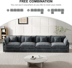 Modular Sectional Sofa, 146.5 Inch I-Shaped Cloud Sofa with Deep Seat Chenille Sofa with Cushions, Four Seater Sectional Sofa for Living Room Apartment,Gray