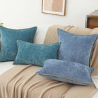 decorUhome Chenille Soft Throw Pillow Covers 18x18 Set of 2, Farmhouse Velvet Neutral Decorative Euro Pillow Covers with Stitched Edge for Couch Sofa Bed Home Decor, Teal