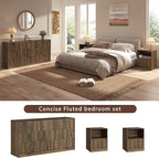 3-Piece Modern Bedroom Furniture Set, Wide 9-Drawer Dresser & 1-Drawer Nightstands Set of 2, Natural Wood Dresser and Nightstand Sets for Bedroom, Hallway, Walnut