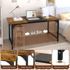 StarGraph Gaming Desk 47 Inch Modern Computer Desk Large Home Office Desks with Carbon Fiber Desktop Study Writing Work Game Desks with Sturdy Metal Frame, Rustic Brown