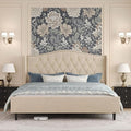 Belffin Full Size Bed Frame with Headboard, Upholstered Velvet Luxury Bed Frame with Wingback, Anti-Slide Tall Footboard, Button Tufted & Nailhead Trim, Noise-Free, No Box Spring Needed, Beige