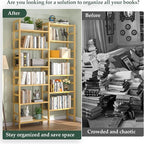 Homykic Double Wide Bamboo Bookshelf, 6-Tier Large Open Bookcase with 12 Display Shelves, 6ft Tall Freestanding Book Shelf for Home Office, Bedroom, Living Room, Plants, Natural