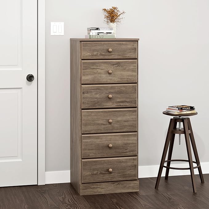 Prepac Astrid Tall Gray Dresser: 16.5"D x 19.75"W x 50"H, 6-Drawer Chest for Bedroom by Prepac - Perfect Chest of Drawers for Ample Storage, Drifted Gray