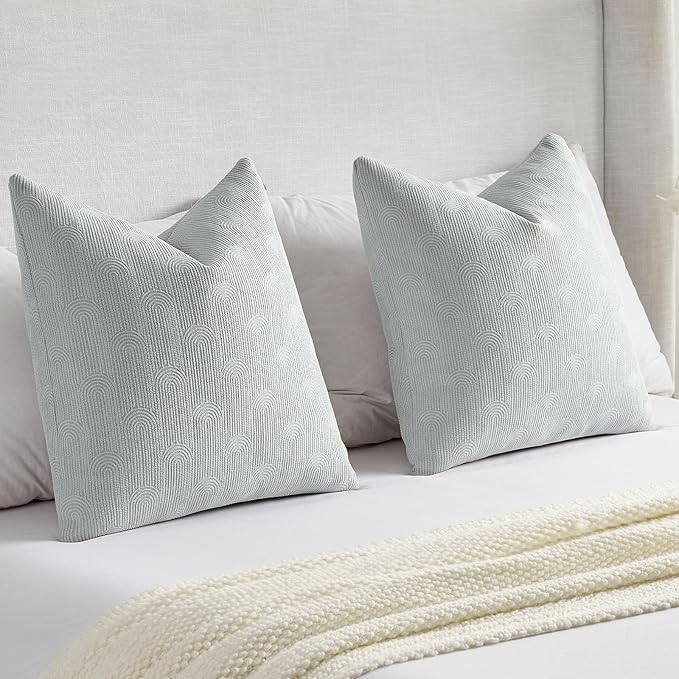 FUTEI Light Grey Chenille Decorative Throw Pillow Covers 18x18 Inch Set of 2,Soft Cozy Striped Geometric Patterns Cushion Case,Modern Home Decor for Couch Bed Living Room