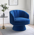 Swivel Accent Chair,Upholstered Velvet 360° Swivel Barrel Chair for Living Room Overstuffed Bouncle Reading Chair Round Armchair for Bedroom,Vanity,Office (Navy)