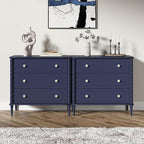 3 Drawer Dresser, 32 inch Wide Dresser for Bedroom, Modern Wood Chest of Drawers, Turned Legs Nightstand with 3 Drawers for Dorms, Hallway, Entryway (Blue)