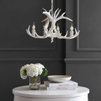 JONATHAN Y JYL6301B Eldora 26" Adjustable Resin Antler 4-Light LED Chandelier, Glam, Rustic,Cottage,Transitional, Dimmable Dining Room, Living Room, Kitchen, Foyer, Bedroom, White