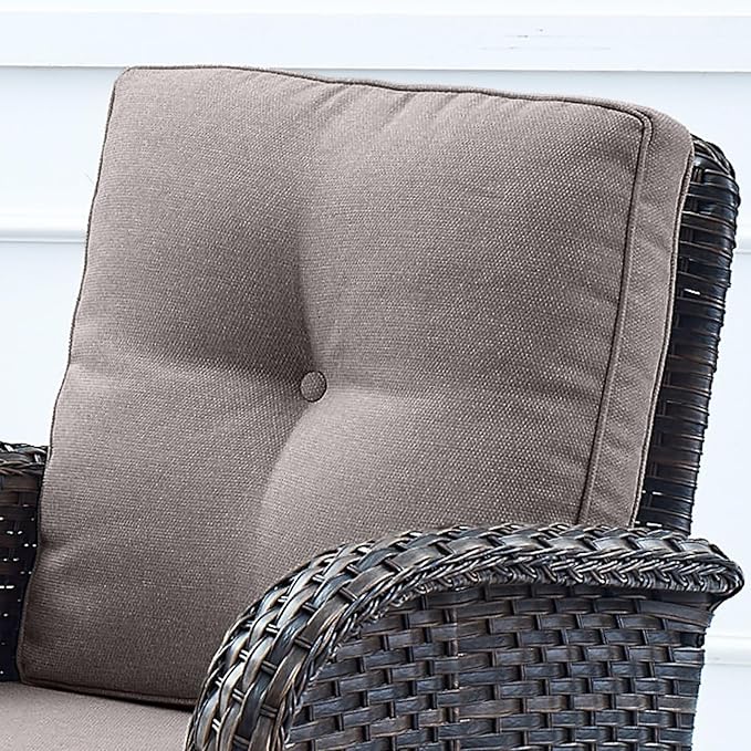 HUMMUH Outdoor Wicker Chairs Patio Dining Chairs Set of 2 with High Back and Deep Seat for Garden,Porch,Backyard,Balcony (Brown/Grey)