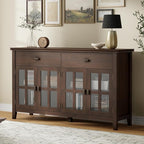 SIMPLIHOME Artisan Buffet - 60 inch Wide Solid Wood 4-Door Sideboard Buffet in Natural Aged Brown, Storage Cabinet for Dining Room or Kitchen with Adjustable Shelves and Square Knobs