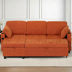 84" Chenille Pull Out Sofa Bed w/Adjustable Backrest, L-Shape Modern Sleeper Sofa w/Reversible Chaise, Upholstered Sectional Couch w/USB Port and Side Pockets for Living Room, House, Orange