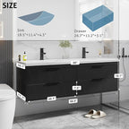 eclife 60" Bathroom Vanities Cabinet with Sink Combo, Wall Mounted Floating Cabinet W/Decor Line, Soft-Close System, 4 Extra Big Drawers, Matte Black Faucet, Black