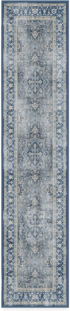 RUGGABLE Washable Vintage Runner Rug – Kamran Admiral Blue 2.5x12, Stain-Resistant, Non-Slip Hallway Runner – Machine Washable Rug for Hallway, Entryway, Living Room & Kitchen–with Standard Pad