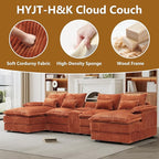 HYJT-H&K 124" U Shaped Cloud Couch Sectional, Comfy Fluffy Plush Corduroy Orange Sectional Couches for Living Room, Modern Modular Corduroy Couch Sectionals with Central Console & Double Chaise