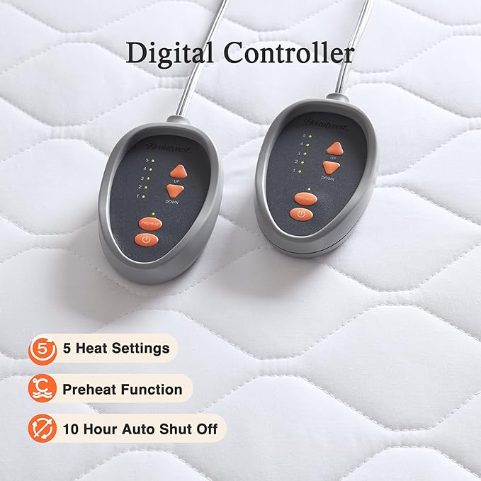 Beautyrest 3M Scotchgard Heated Mattress Pad - Electric Bed Warmer with 5 Heat Settings, 10 Hr Auto Shut Off Timer, All Around Elastic Deep Pocket, UL Certified, Machine Washable, White King