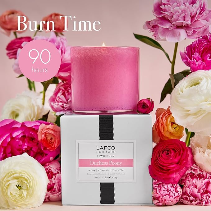 LAFCO New York Signature Candle, Duchess Peony - 15.5 oz - 90-Hour Burn Time - Reusable, Hand Blown Glass Vessel - Made in The USA