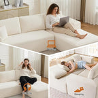 Modular Sectional Cloud Couch for Living Room,Modern Boneless Couche Set with Plush Corduroy,Comfy Floor Sofa with Memory Foam,Stupendous U Shaped Sofa with Ottoman,No Assembly Required,Beige