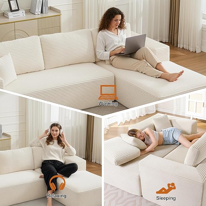 Cloud Modular Sectional Sleeper Sofa,U-Shape Modern Boneless Sectional Couch with Deep Seat,Upholstered Couches for Living Room Bedroom,No Assembly Required,Beige