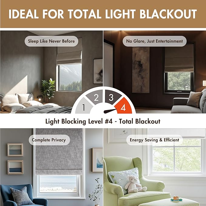 Madison Park Cordless Roman Shades, Total Blackout Window Blind Privacy Window Shades, Thermal Insulated Cordless Window Treatment for Bedroom, Living Room, Quincy, Single Panel 33" W X 64" H White