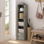 Furinno LUDER Book Shelf, 5-Tier Modern Bookshelf, Bookcase with 1 Door Storage Cabinet, 9.3 x 12 x 52, for Living Room, Bedroom, Home Office, French Oak