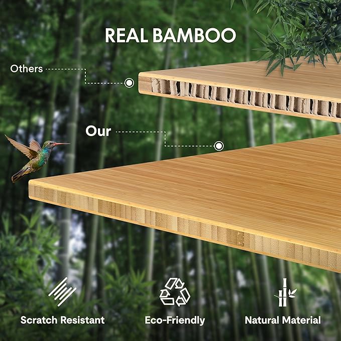 FLEXISPOT EN1 Bamboo Standing Desk, 55 x 28 Inches Whole-Piece Electric Height Adjustable Desk (Black Frame + Bamboo Top, 2 Packages)
