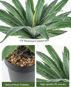 Velener Artificial Agave Plant in Black Pot with Real Stone Pebbles, Large Fake Agave Plants with Green Serrated Leaves, Faux Yucca for Indoor and Outdoor Decor-27 Inches Tall, 29 Leaves