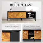 Lenia 65 Inch Solid Acacia Wood TV Stand, Modern Farmhouse Rustic Mid Century TV Media Console for Living Room, Entertainment Center with Storage & Cabinets, Brown Teak Finish