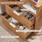 LEYAOYAO Fluted Nightstand Set of 2 with Charging Station,23" Modern Nightstand with Woodgrain Top, 2 Drawer End Table w/Storage, BedsideTables for Bedroom, Living Room, Curved Profile,Brown