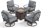 Patio Furniture Set with 32" Fire Pit Table, Patio Conversation Sets 4 Swivel Chairs with Thick Cushion and 50000 BTU Fire Pit Table (5 Pieces,Grey