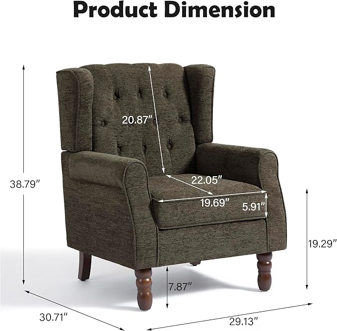 Mid-Century Modern 2-Piece Wingback Chair Set - Plush Upholstered Accent Chairs with Solid Wood Legs, High Back Lounge Seating for Living Room, Bedroom & Office - Retro Matched Pair (Taupe)
