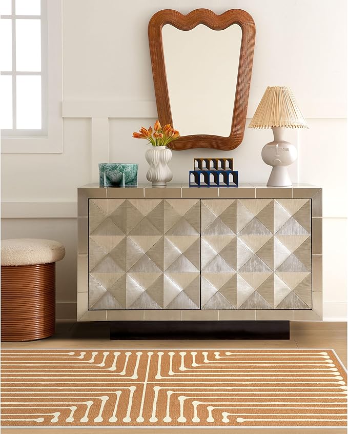 RUGGABLE x Jonathan Adler Machine Washable Modern Area Rug – Inkdrop Copper 10x14, Stain-Resistant, Non-Slip – Large Rugs for Living Room, Bedroom, Hallway, Entryway & Office–with Cushioned Pad