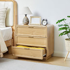 Modern Nightstand Set of 2 for Bedroom, 26'' Wide Wood 3 Drawers Bedside Table, Large Dresser w/Curved Profile Design, Side Table, End Table with Storage Drawers for Living Room, Entryway, Natural