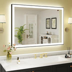 WTTY 40"X30" LED Bathroom Mirror with Black Frame, Bathroom Vanity Mirror with Lights for Wall, Front Light and Backlit, Anti-Fog, Dimmable, 3 Colors, Shatterproof, Memory, Horizontal/Vertical