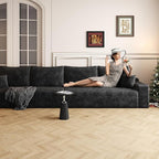 140.2" Cloud Modular Black Sofa, 4-Seater Upholstered Couches for Living Room, Modern Minimalist Deep Seat Boneless Couch, No Assembly Required, Plush Corduroy Fabric