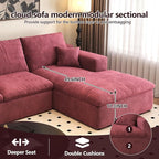 136.6'' L-Shaped Modern Modular Sectional Cloud Couch, 4-Seat Chenille Deep-Seat Sofa with Pillow for Living Room, Bedroom, Apartment, Wine Red