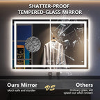 55x36 Inch LED Bathroom Mirror with Lights Front and Backlit Lighted Vanity Mirror for Bathroom Wall with 3 Colors Dimmable Anti-Fog Memory Shatter-Proof IP54 Waterproof Horizontal/Vertical