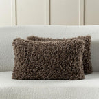 FUTEI Chocolate Decorative Throw Pillow Covers 12x20 Inch Set of 2,Soft Fluffy Faux Wool Fur Boucle Textured Lumbar Pillow Case,Modern Home Decor for Couch Bed Living Room Office