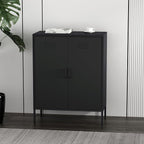 Manhattan Comfort Naomi Modern Metal Accent Cabinet, Minimalist Storage Cabinet with Doors & Adjustable Shelves, Vented Doors, Sturdy Steel Build, Versatile & Multi-Purpose Home Furniture, Black