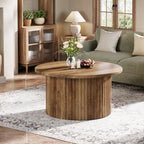 Tribesigns 31.5" Round Coffee Table, Farmhouse Circle Center Table with Sturdy Metal Base, Modern Accent Sofa Side Table for Living Room, Wooden Grain Veneer Top