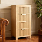 Modern 4-Drawer Solid Wood Dresser with Fluted Front & Gold Handles, Multifunctional Tall Storage Chest, for Hallway, Entryway, Natural