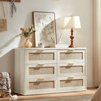 LEYAOYAO Rattan Dresser for Bedroom Set of 2, Boho 48" Wide White Dresser Chest of Drawers, Dressers TV Stand with Metal Handle, Storage Dressers Closet Organizer for Living Room, Hallway