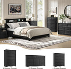 Black Dresser for Bedroom, Farmhouse 36" Tall 4 Drawer Chest with Sleek Brushed Metal Handles, Modern Wood Storage Cabinet with Unique Base Design, Closet Organizer for Bedroom, Living Room, Hallway