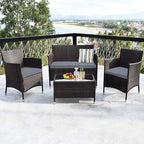 COSTWAY 4PCS Rattan Patio Furniture Set, Outdoor Wicker Rattan Chairs with Coffee Table, Rattan Cushioned Conversation Set for Backyard Balcony Porch Poolside, Grey